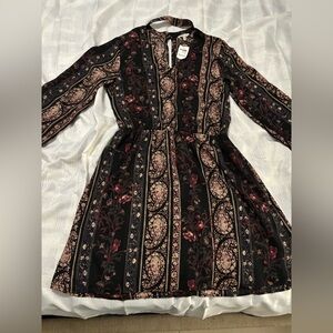 Charlotte Russe Black and Pink Floral Long Sleeve Dress
